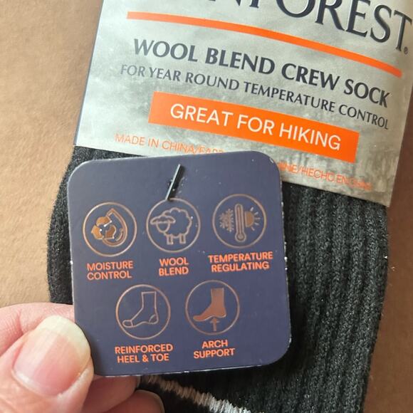 Rainforest Men's 3 Pair Wool Blend Crew Socks Year Round Temperature Control NEW - Picture 2 of 7